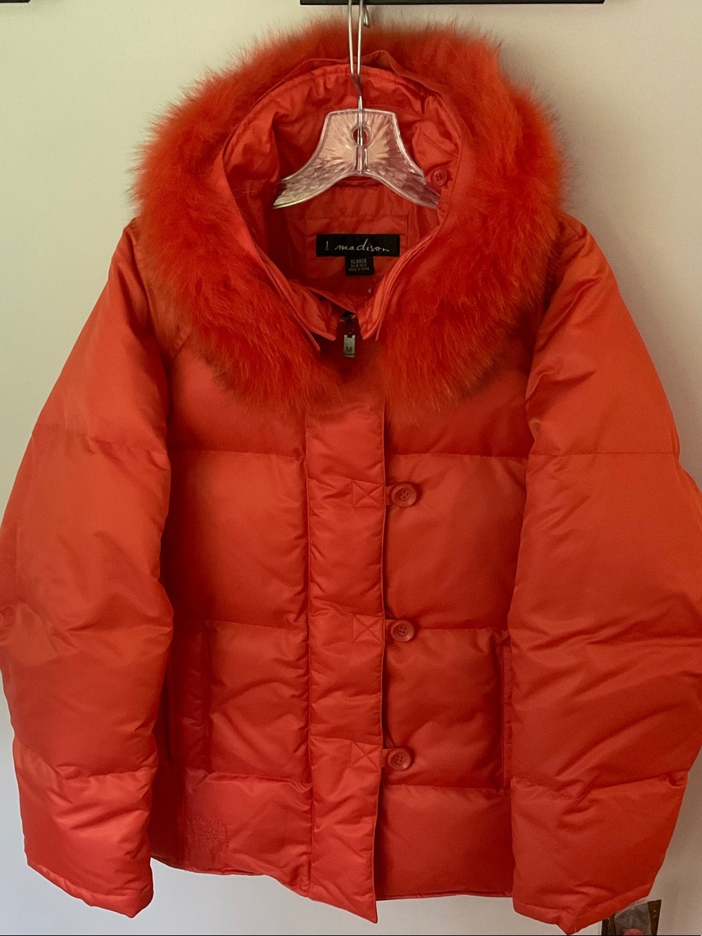 NWT 1 Madison Orange down-filled Puffer Jacket with Genuine Fur Collar